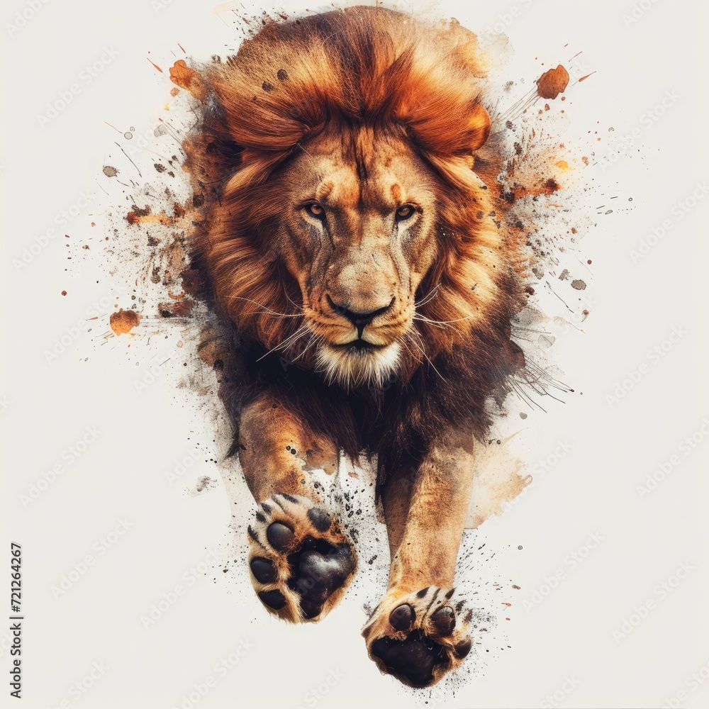 Naklejka premium Lion is jumping in solid white background
