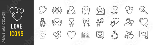 Love web icons in line style. Couple, love, heartbeat, like, romance, feeling, heart. Vector illustration.