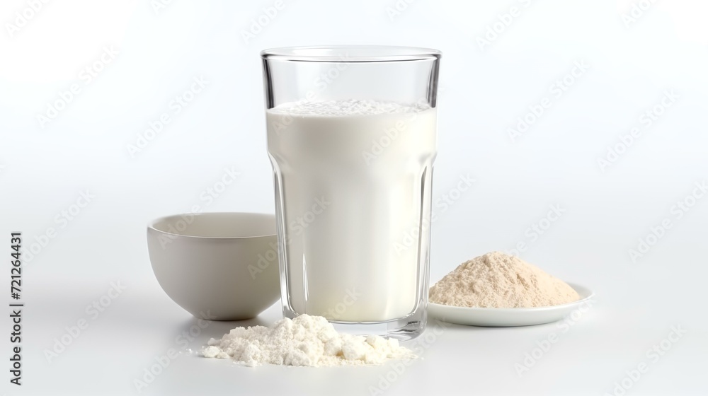 Protein Powder with Milk. Glass of Fresh Milk
Protein Powder with Milk. Glass of Fresh Milk