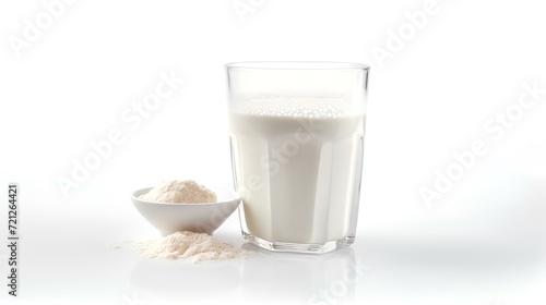 Protein Powder with Milk. Glass of Fresh Milk

 photo