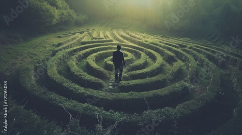 Vulnerable mental health, maze like state of mind, self discovery and labyrinth of your emotions photo