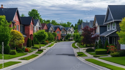 Suburban homes and street