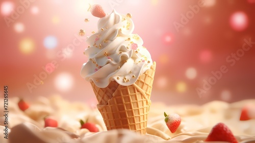 Realistic Soft Ice Cream Waffle Cone. Soft Ser

 photo