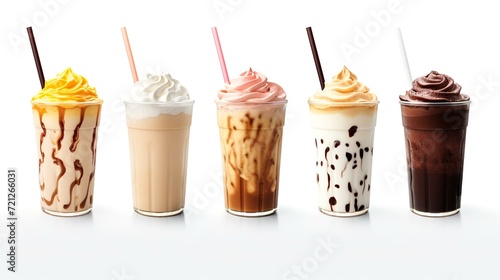 Set of fresh various delicious milkshakes