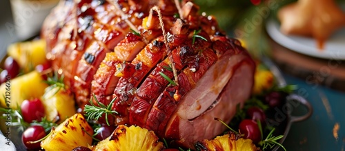 Delicious Baked Christmas Ham with Pineapple and Cherries: A Festive Treat with a Burst of Sweetness