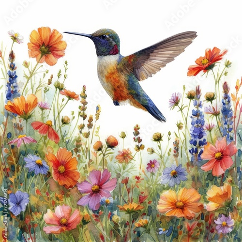 Watercolor Flower Field Painting Generative AI