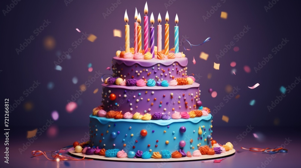 custom made wallpaper toronto digitalVibrant celebration: colorful birthday cake with candles on isolated white background (png)