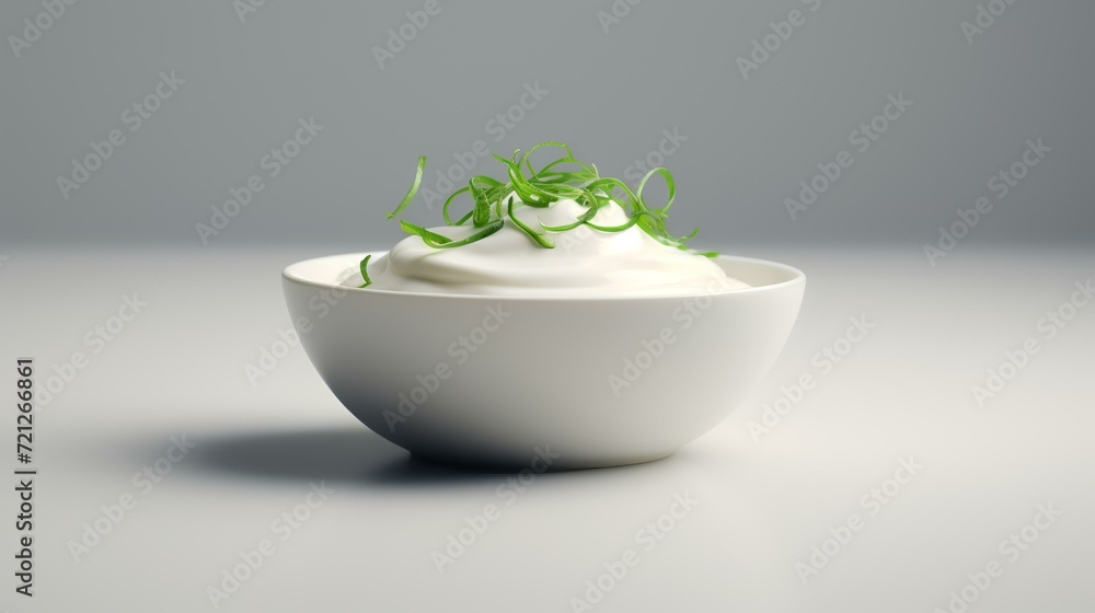 Sour cream and onion in white bowl isolated.
Sour cream and onion in white bowl isolated.