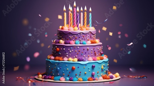 Wallpaper Mural Vibrant celebration: colorful birthday cake with candles on isolated white background (png) Torontodigital.ca