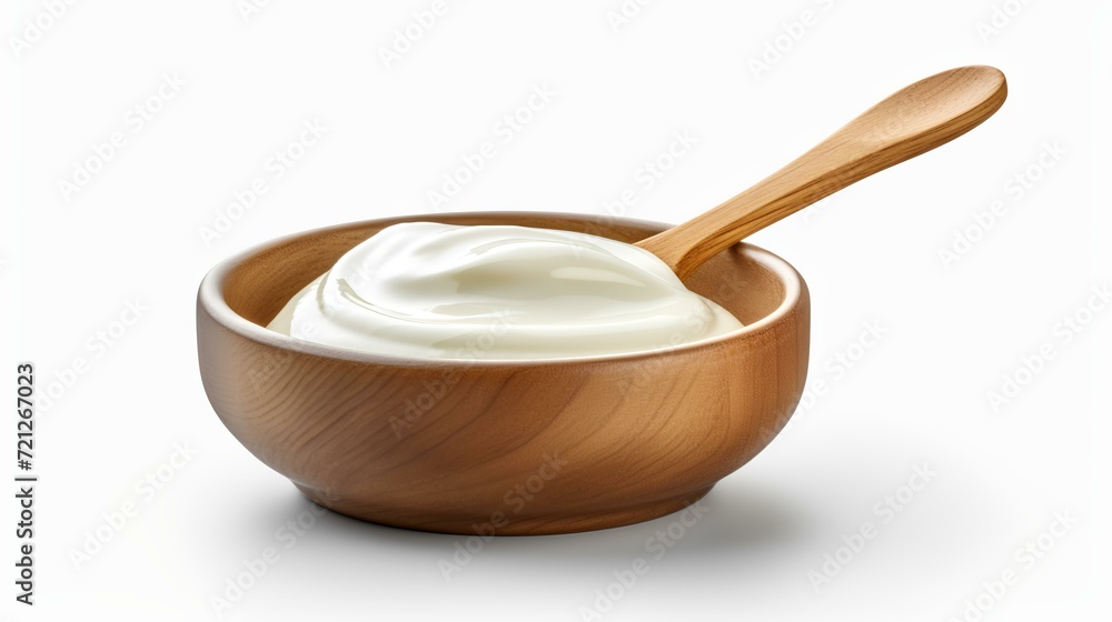 Sour cream in wooden bowl and spoon, mayonnaise
Sour cream in wooden bowl and spoon, mayonnaise