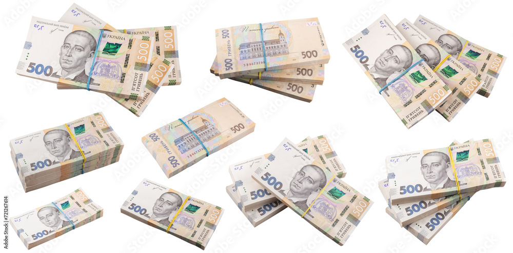 Stack of ukrainian money hryvnia grivna, hryvna with 500 banknotes. Collection Stack of ukrainian money hryvnia grivna, hryvna with 500 banknotes. Collection