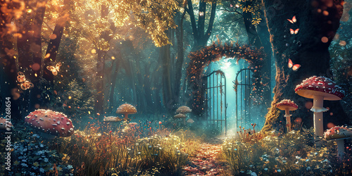 Fantasy enchanted fairy tale forest with magical