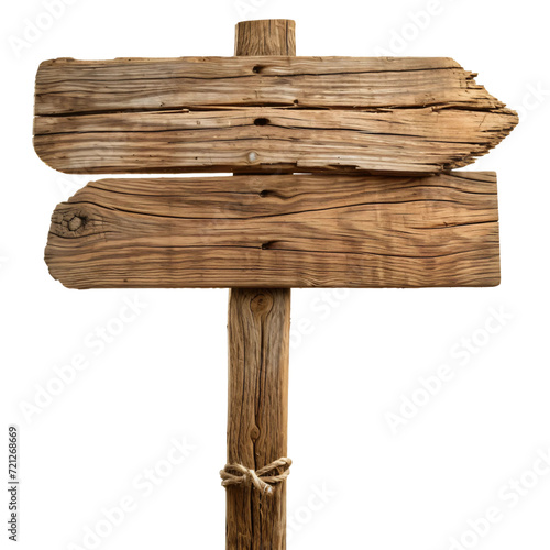Wooden signboard isolated on white or transparent background.