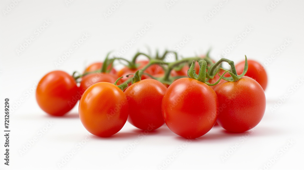 An array of vibrant cherry tomatoes, showcasing nature's palette, set against a pristine white background for a burst of freshness