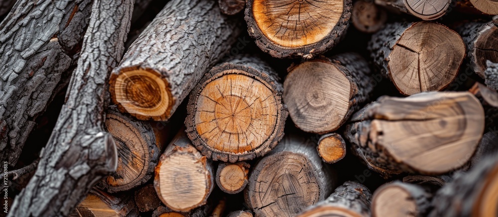 Pieces of tree wood, trunks, and twigs are cut for uses as building materials like windows. Pieces of tree wood, trunks, and twigs are cut for uses as building materials like windows.