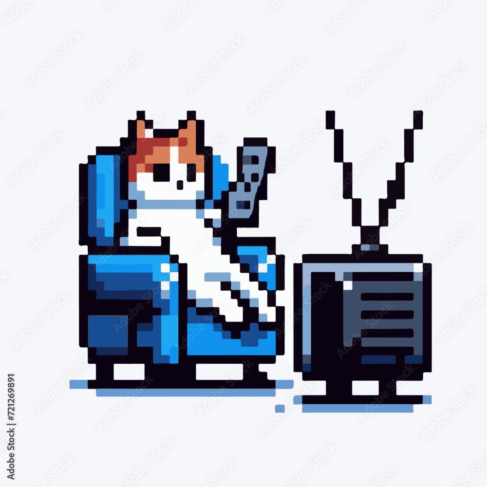 Cat watching a tv in pixel art style Cat watching a tv in pixel art style