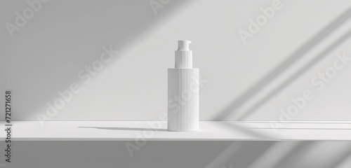 Angular white skincare bottle on a minimalistic white background.