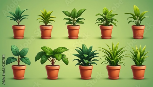 3D Vector Cartoon Icon Set: Plant Shoot, Houseplant, Tree, Grass photo