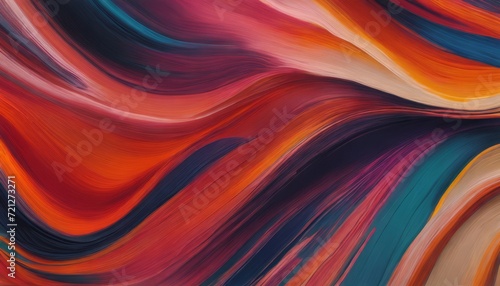 A painting of a wave with red, orange, blue and green colors