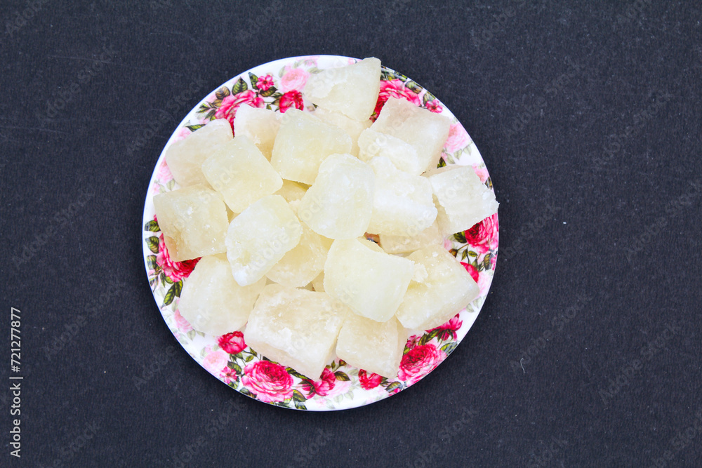 Indian sweet petha or Agra petha in a plate top view Indian sweet petha or Agra petha in a plate top view