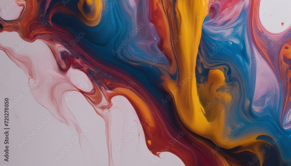 A colorful abstract painting with orange, blue, and yellow colors