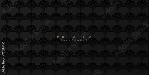 Black geometric pattern. Elegant gradient background with stylised seamless flowers. Decorative, luxurious, formal banner.