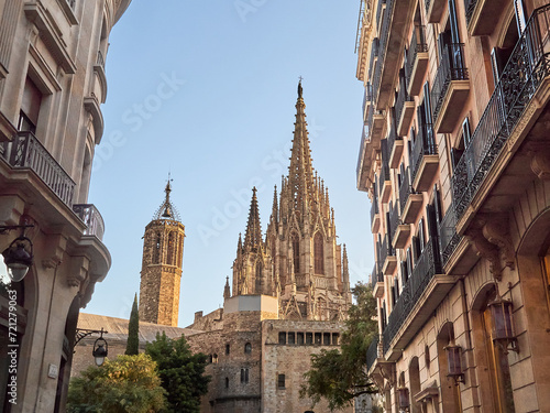 The Cathedral of the Holy Cross and Saint Eulalia (Catedral de la Santa Creu i Santa Eulàlia in Catalan), also known as Barcelona Cathedral. Gothic Quarter, Barcelona, Catalonia, Spain, Europe