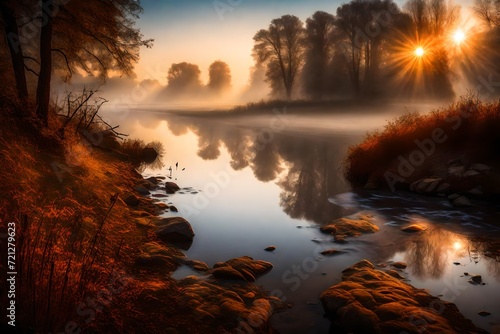 sunrise over the river © AI artistic beauty