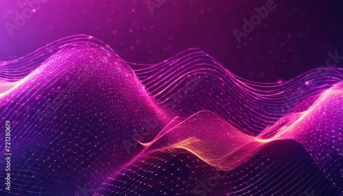 A purple and pink waveform with a mountain range in the background