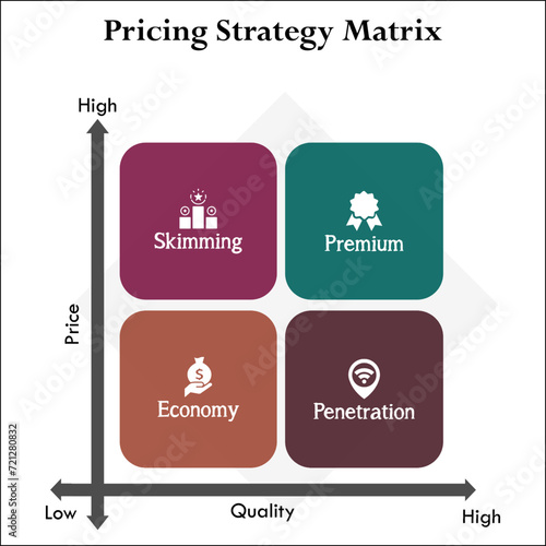 Pricing Strategy Matrix - Skimming, Premium, Economy, Penetration. Matrix Infographic template with icons