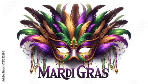 Mardi gras mask with feathers in cartoon style.