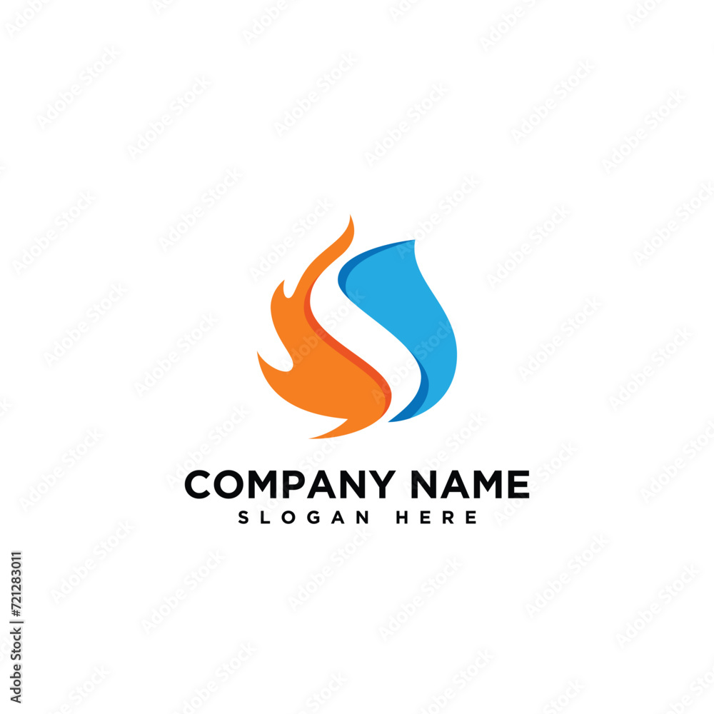 Letter S fire and water logo. Creative letter S fire water icon symbol logo design concept flat style