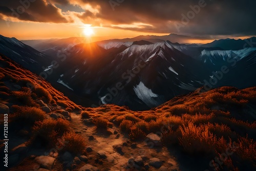 sunset over the mountains © AI artistic beauty
