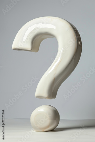 ceramic ? question mark faq white sculpture isolated on plain gray studio background photo