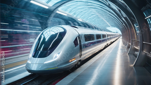 Futuristic Bullet Train or Hyperloop: Ultrasonic Train Technology. Generative AI.