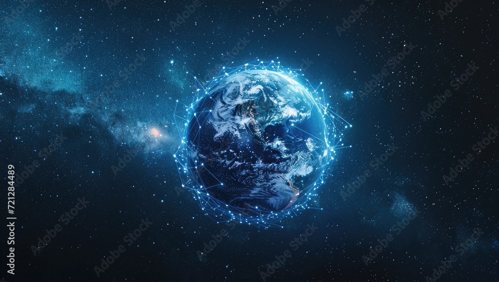Fototapeta premium The global exchange of data depicted with Earth at the center of a vast network.
