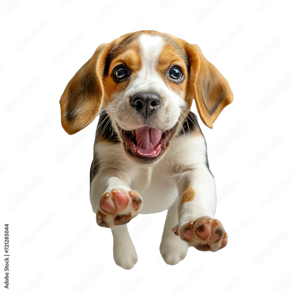 baby beagle jumping happily on a transparent background