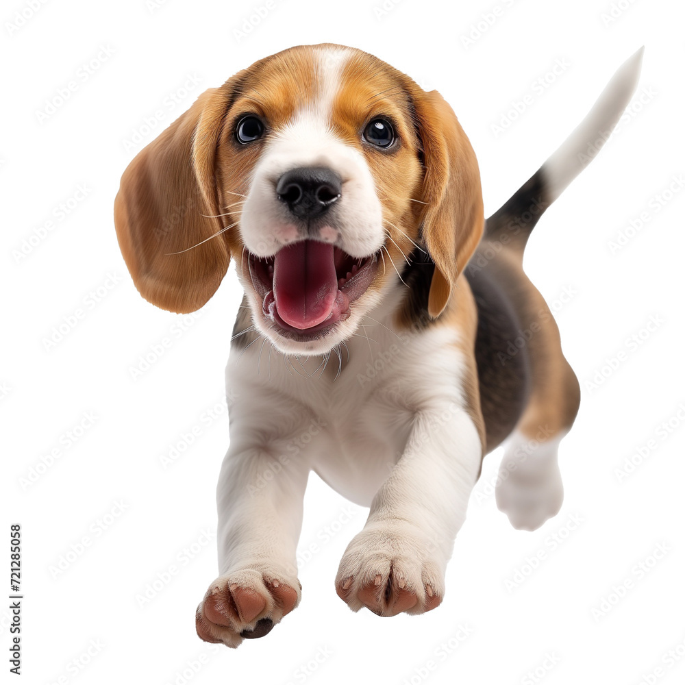 baby beagle jumping happily on a transparent background