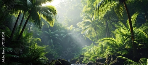 Morning in a tropical rainforest.