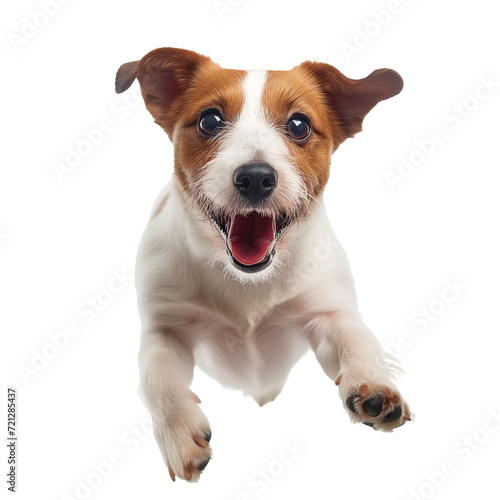 jack russel puppy jumping in the studio on transparent background