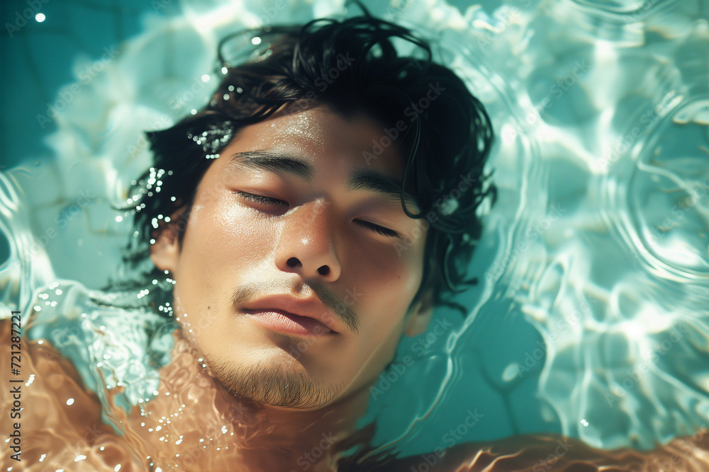 水に浮かぶ男性、メンズビューティー 水に浮かぶ男性、メンズビューティー