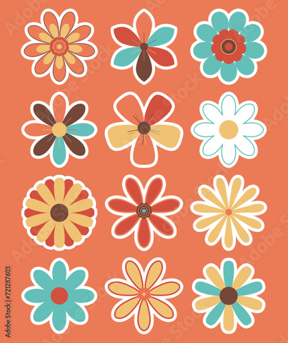 Floral sticker design in retro style. Vector illustration