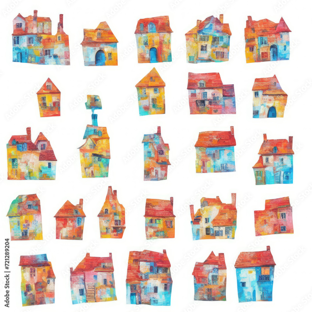 Houses. Abstract seamless pattern. AI generated.