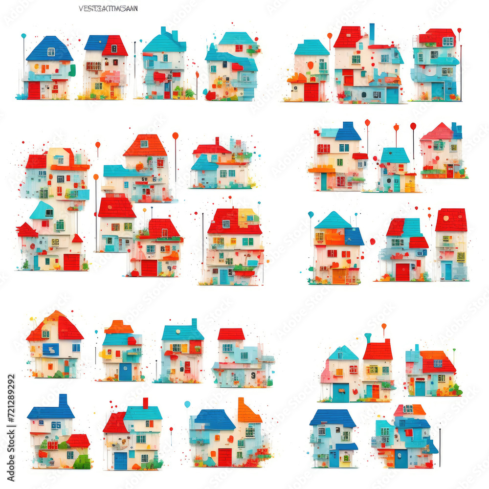 Houses. Abstract seamless pattern. AI generated. Houses. Abstract seamless pattern. AI generated.