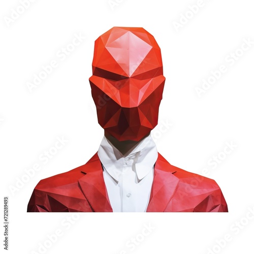 Front facing, faceless head with no features, polygonal, red, minimalistic, minimal, white background