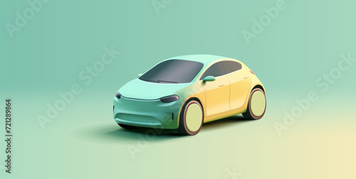 modern 3d render car model, simplified shapes, big wheels, new generation car, green electro energy