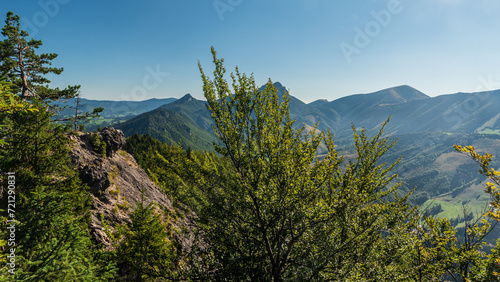 Velky Rozsutec, Maly Rozsutec, Stoh and few other hills from Sokolie hill in Mala Fatra mountains in Slovakia photo
