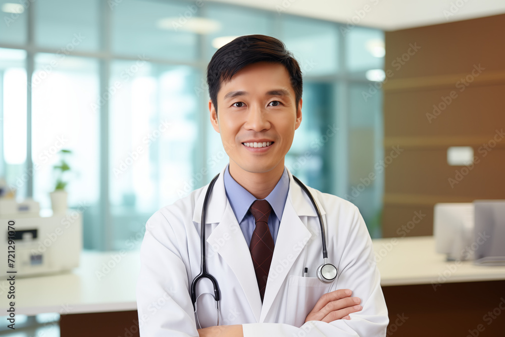 Asian smiling doctor. World of Medicine. Personal care profession. Medical studies. China. Japan. AI. Asian smiling doctor. World of Medicine. Personal care profession. Medical studies. China. Japan. AI.