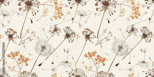 Dried plants and flowers seamless pattern with white background. photo