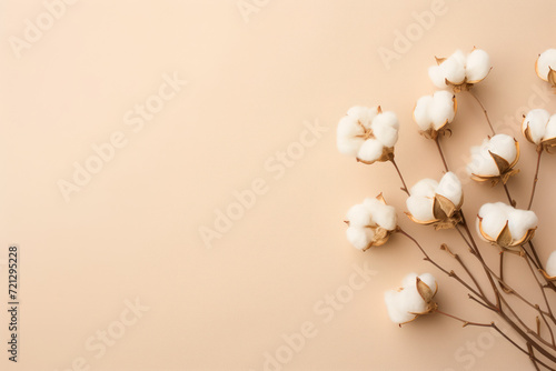 Rama de flores de algodón sobre fondo liso.